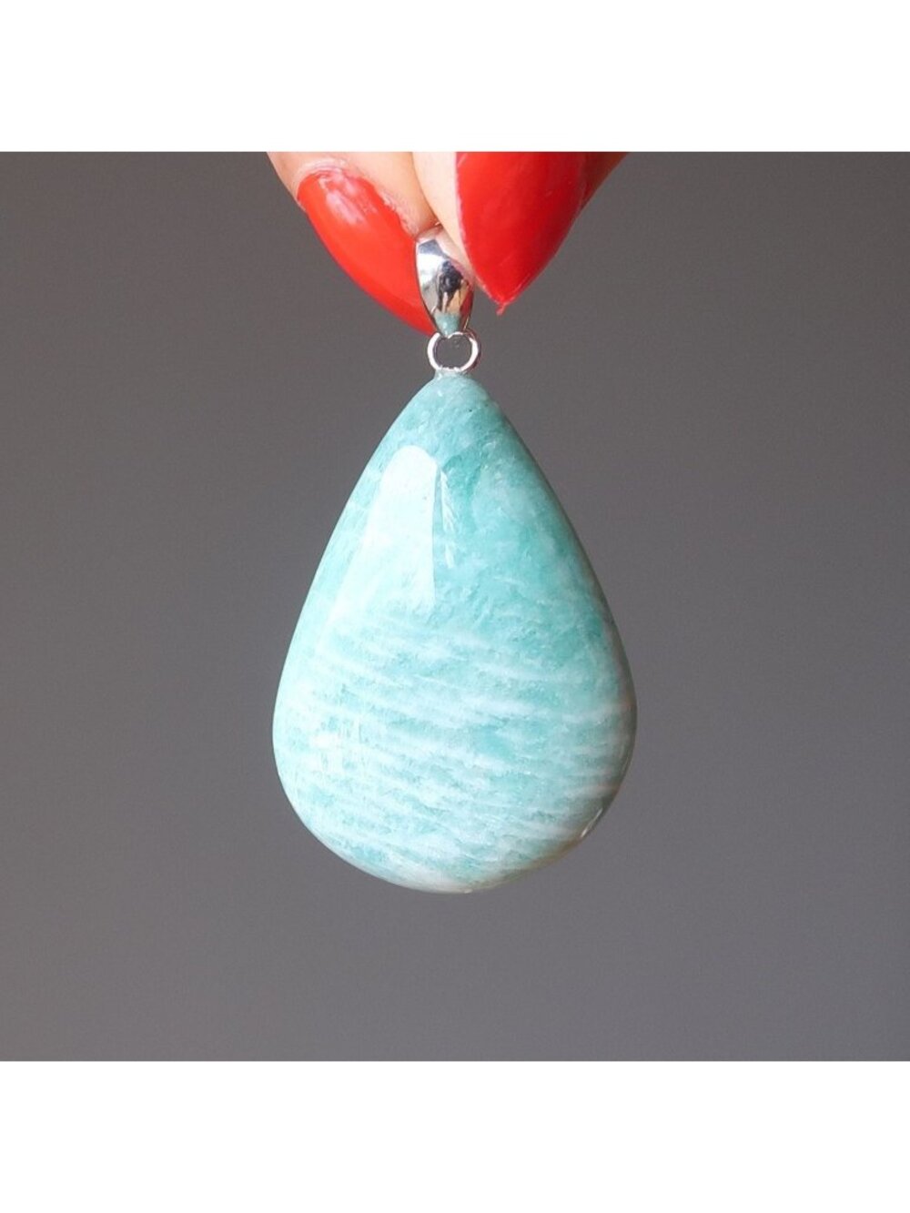 Amazonite Pendant Lush Ocean Drop Aqua Blue-Green Gemstone Pear Crystal Charm